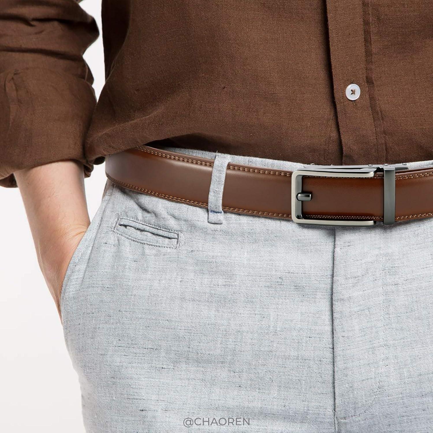 imageCHAOREN Click Belts for Men  Mens Ratchet Belt 1 38quot for Dress Pants  Perfect Companion to Mens OxfordsCognac