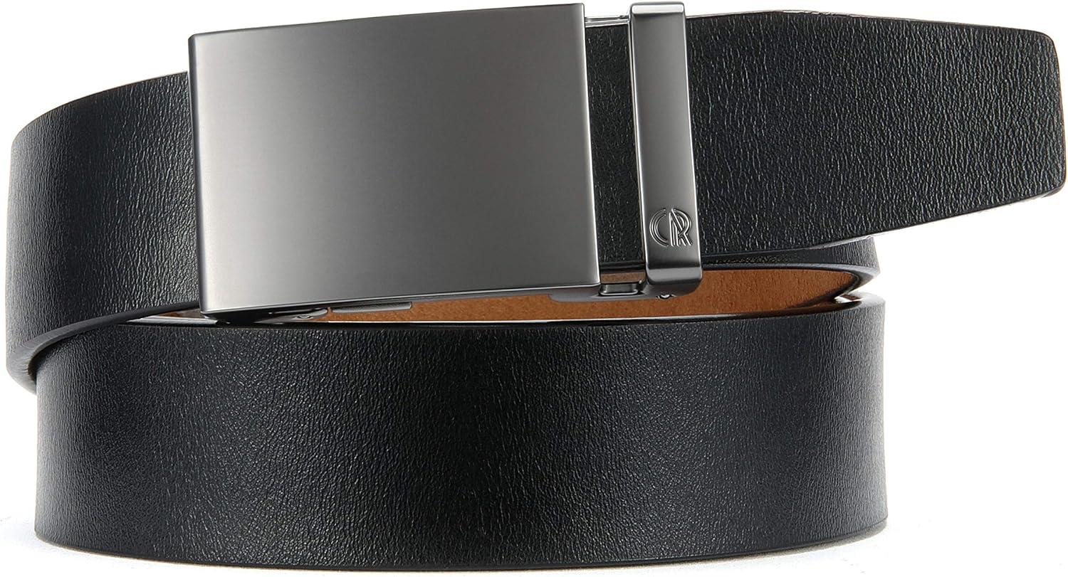 imageCHAOREN Italian Ratchet Belt Genuine Leather for Jeans Comfort Casual Belt  No Magnet or Spring Adjustable Trim to Fit
