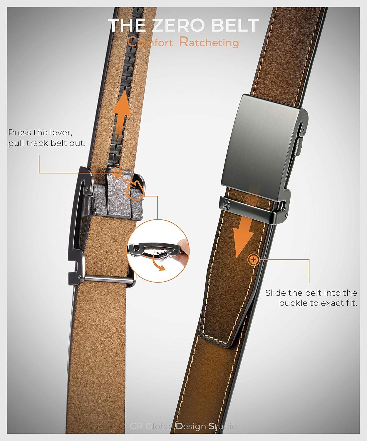 imageCHAOREN Italian Ratchet Belt Genuine Leather for Jeans Comfort Casual Belt  No Magnet or Spring Adjustable Trim to Fit