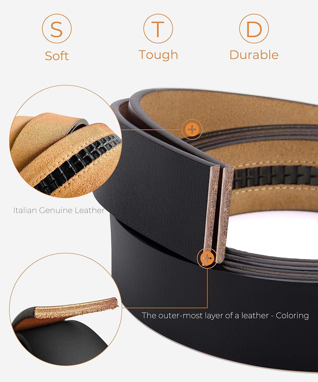 imageCHAOREN Italian Ratchet Belt Genuine Leather for Jeans Comfort Casual Belt  No Magnet or Spring Adjustable Trim to Fit