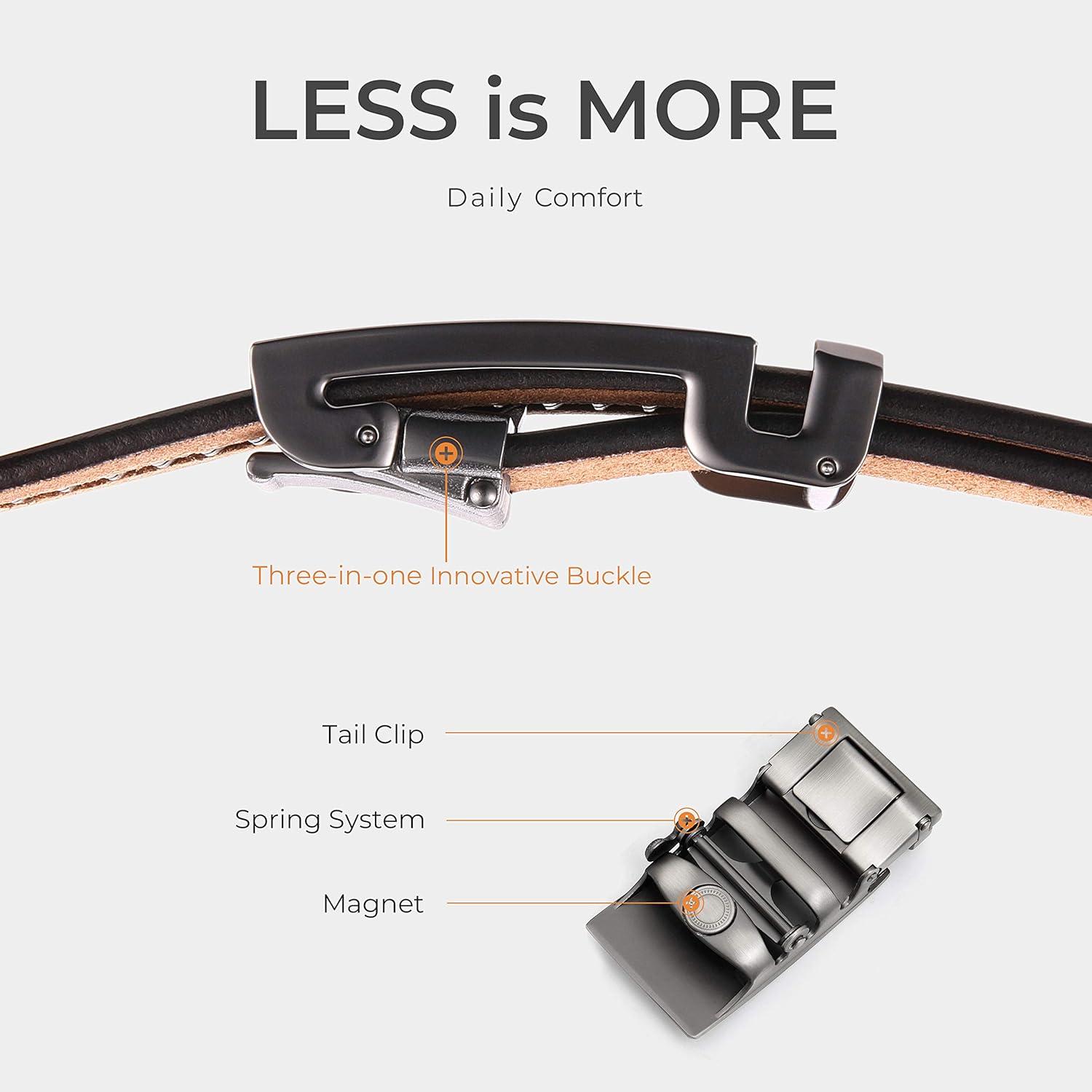 imageCHAOREN Italian Ratchet Belt Genuine Leather for Jeans Comfort Casual Belt  No Magnet or Spring Adjustable Trim to Fit