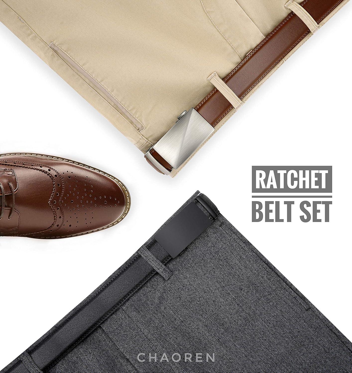 imageCHAOREN Leather Ratchet Belt Men 2 Pack  Customizable Fit Effortless Style 35mmBasic BlackBrushed Cognac