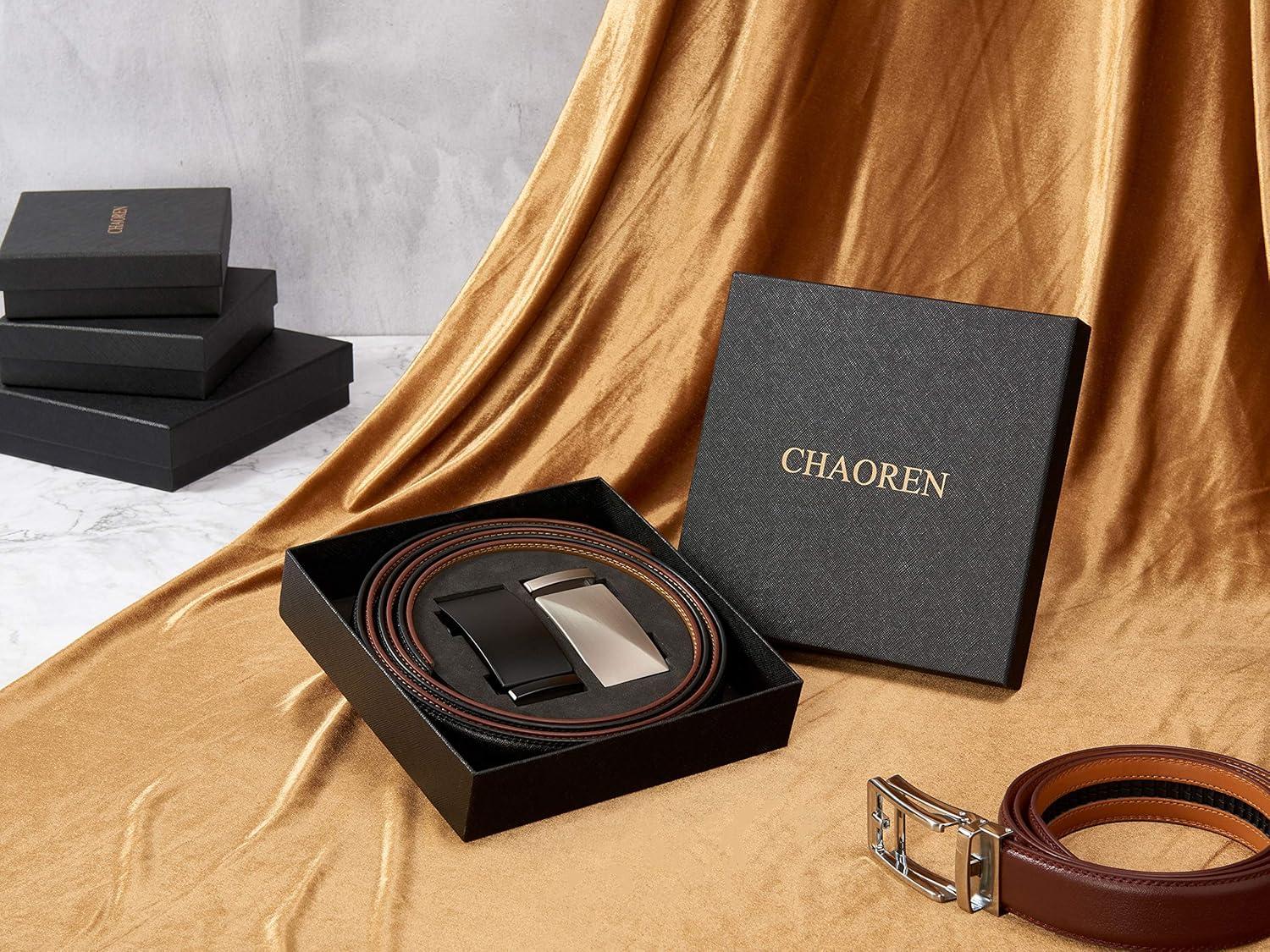 imageCHAOREN Leather Ratchet Belt Men 2 Pack  Customizable Fit Effortless Style 35mmBasic BlackBrushed Cognac