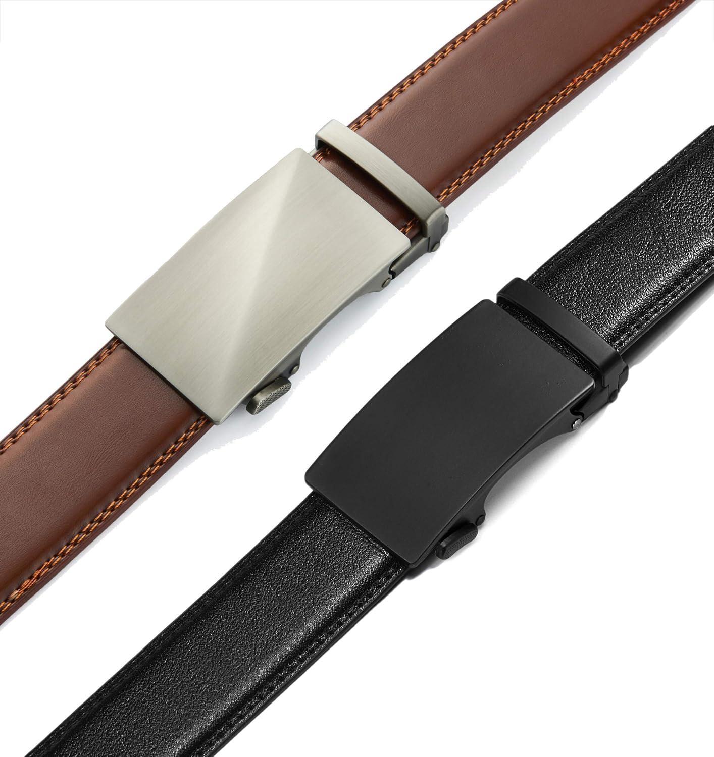 imageCHAOREN Leather Ratchet Belt Men 2 Pack  Customizable Fit Effortless Style 35mmBasic BlackBrushed Cognac