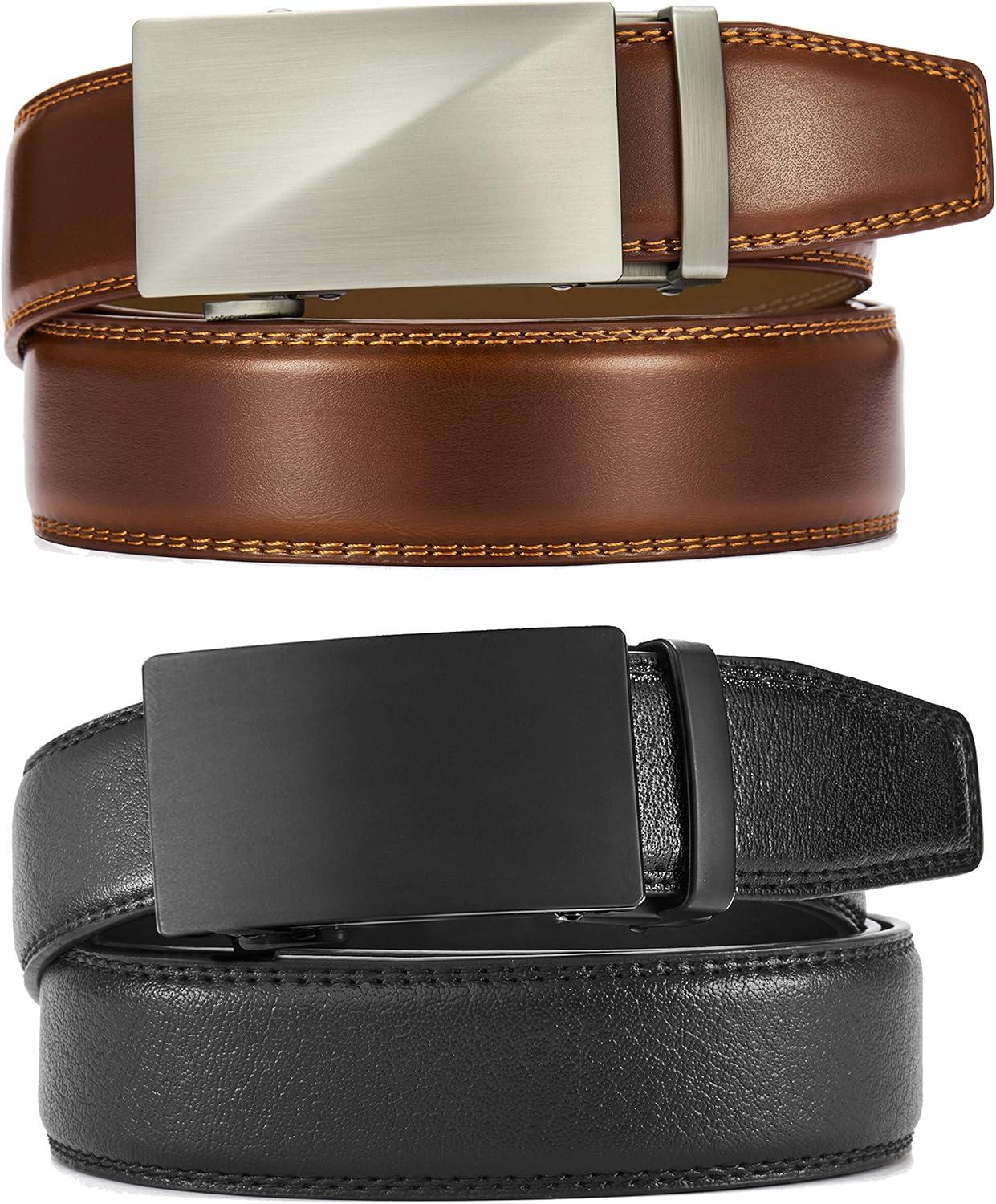 imageCHAOREN Leather Ratchet Belt Men 2 Pack  Customizable Fit Effortless Style 35mmBasic BlackBrushed Cognac