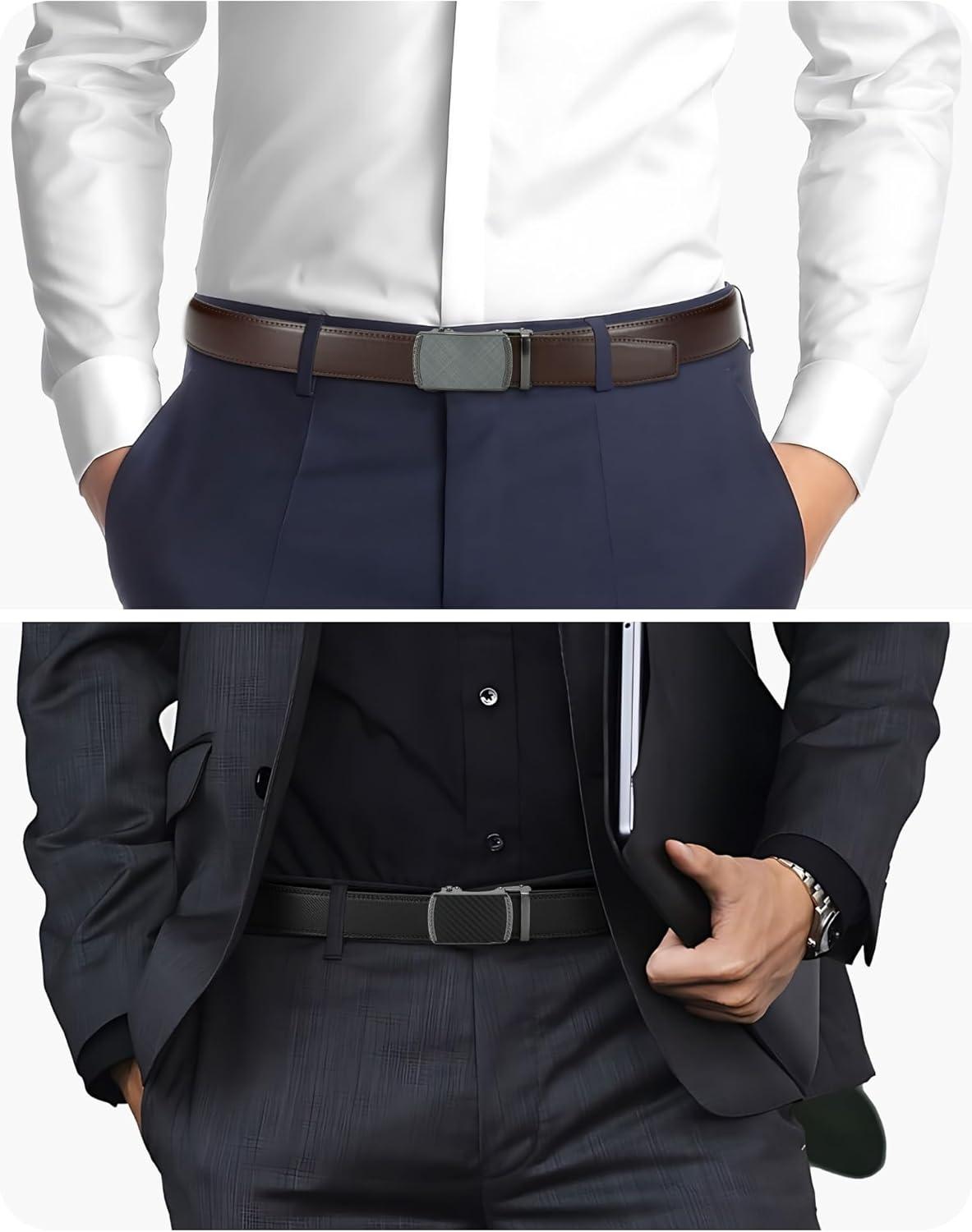 imageCHAOREN Leather Ratchet Belt Men 2 Pack  Customizable Fit Effortless Style 35mmBlack  Carbon FiberDark Brown