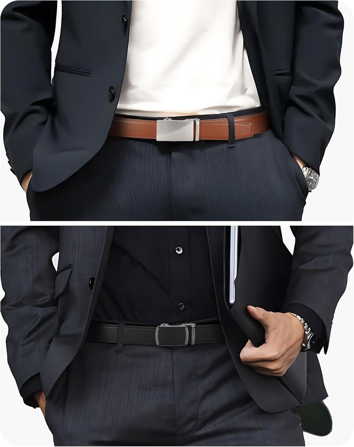 imageCHAOREN Leather Ratchet Belt Men 2 Pack  Customizable Fit Effortless Style 35mmBlack  Carbon FiberTan