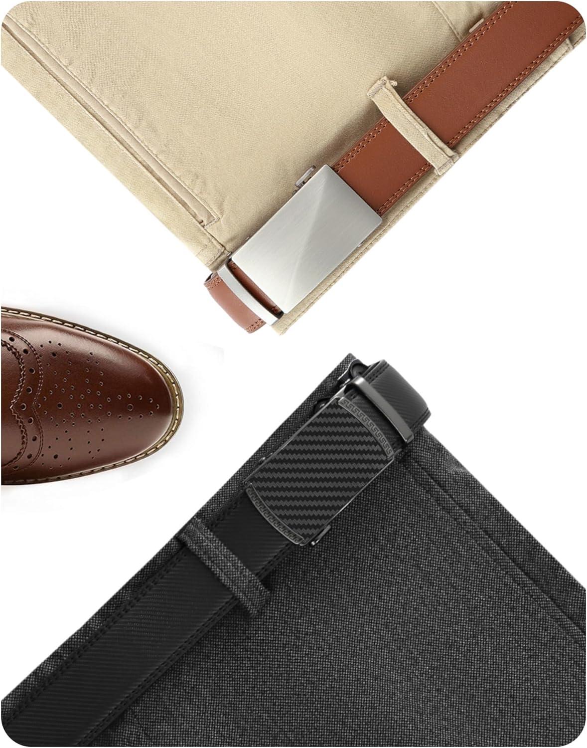 imageCHAOREN Leather Ratchet Belt Men 2 Pack  Customizable Fit Effortless Style 35mmBlack  Carbon FiberTan