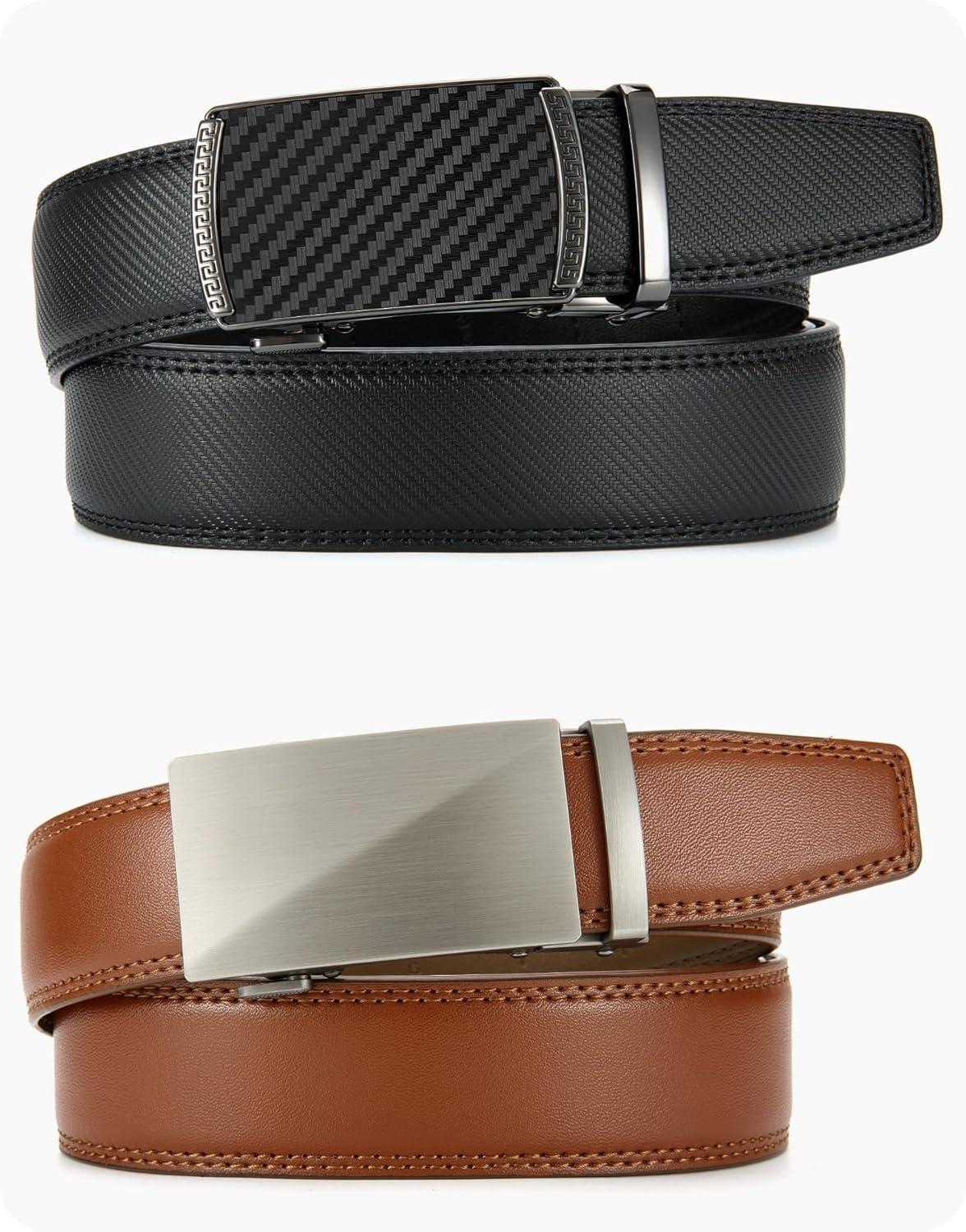imageCHAOREN Leather Ratchet Belt Men 2 Pack  Customizable Fit Effortless Style 35mmBlack  Carbon FiberTan