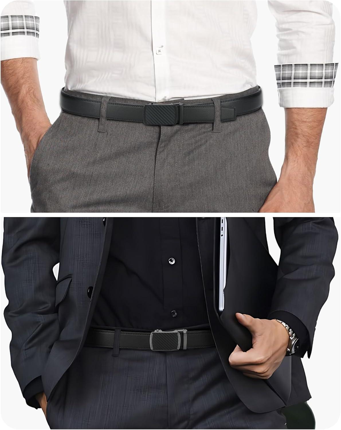 imageCHAOREN Leather Ratchet Belt Men 2 Pack  Customizable Fit Effortless Style 35mmBlack  GlossyMatte