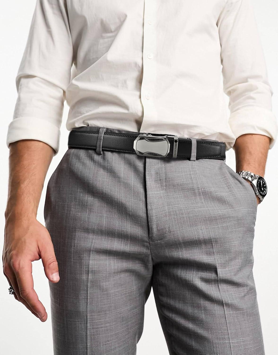 imageCHAOREN Leather Ratchet Belt Men 2 Pack  Customizable Fit Effortless Style 35mmBlackBeige