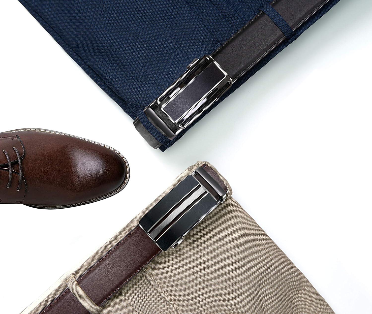 imageCHAOREN Leather Ratchet Belt Men 2 Pack  Customizable Fit Effortless Style 35mmBlackBurgundy