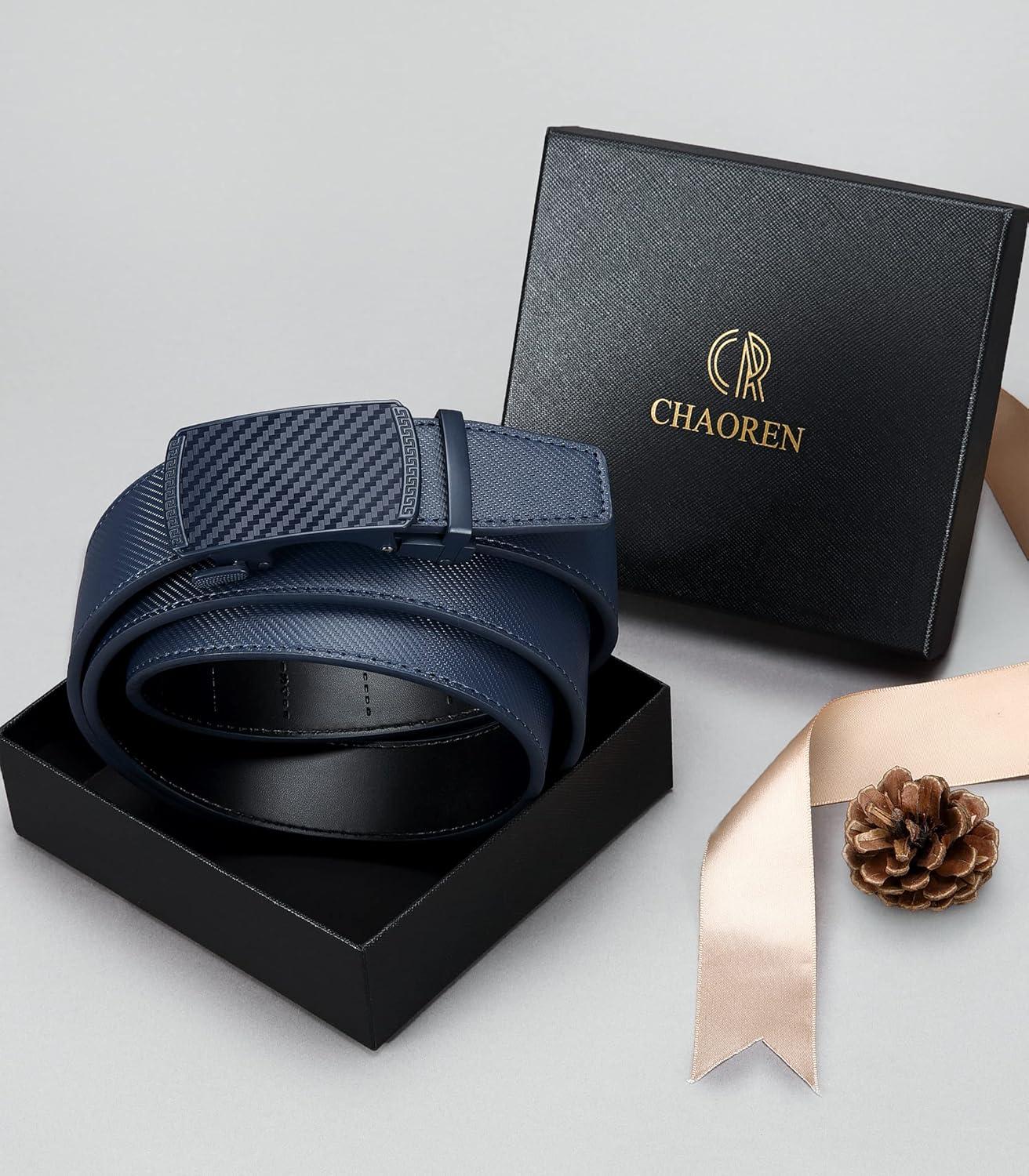 imageCHAOREN Leather Ratchet Belt Men 2 Pack  Customizable Fit Effortless Style 35mmBlackNavy