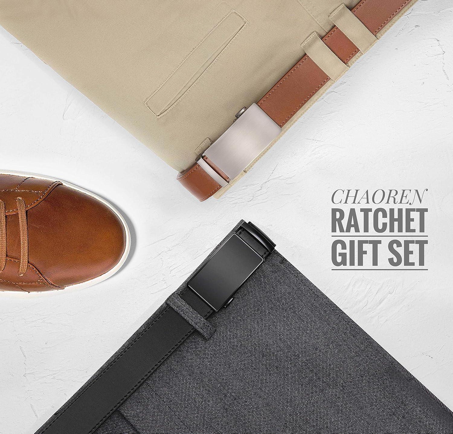 imageCHAOREN Leather Ratchet Belt Men 2 Pack  Customizable Fit Effortless Style 35mmBrownBlack Night