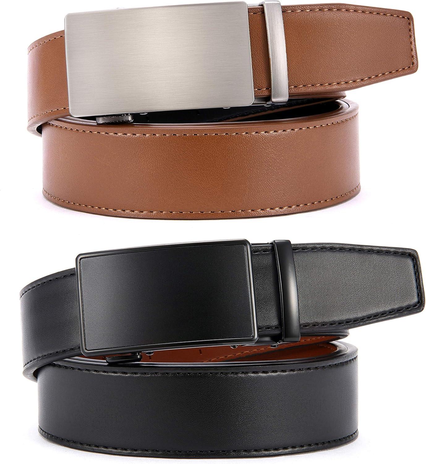 imageCHAOREN Leather Ratchet Belt Men 2 Pack  Customizable Fit Effortless Style 35mmBrownBlack Night