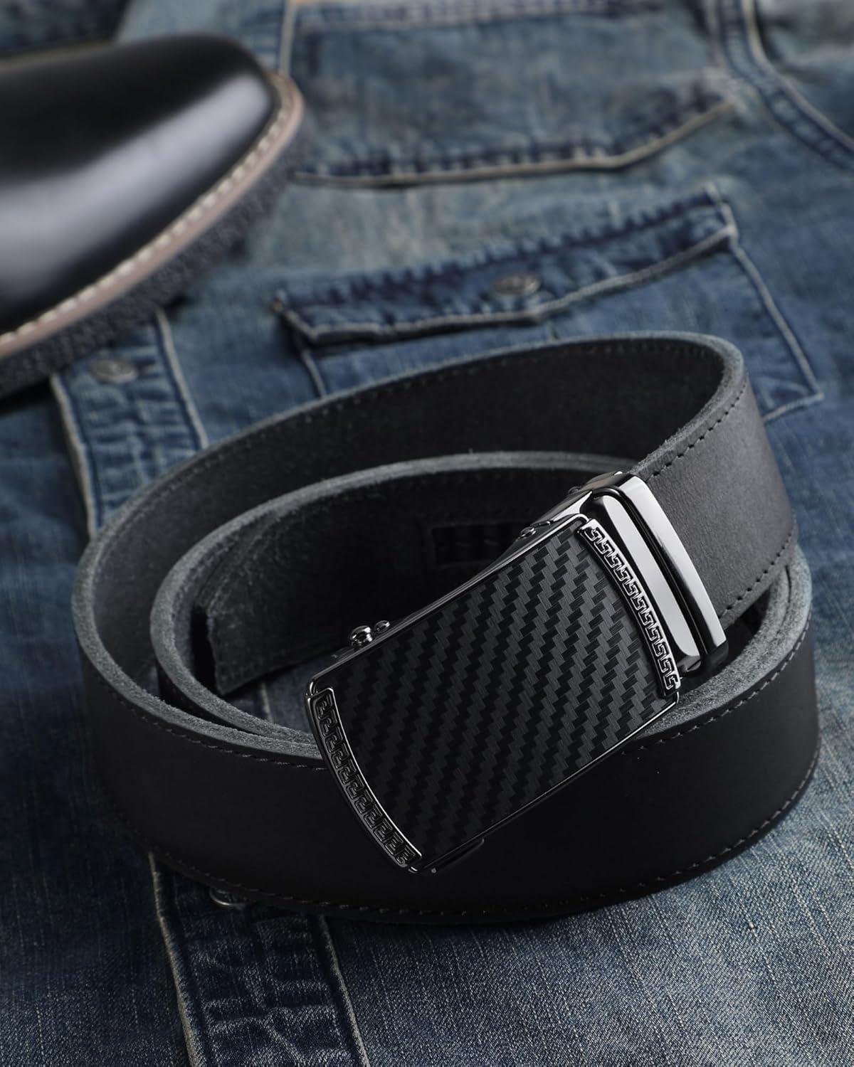 imageCHAOREN Leather Ratchet Belt Men 2 Pack  Customizable Fit Effortless Style 35mmFull Grain Carbon Fiber Black Imperial Brushed Tan