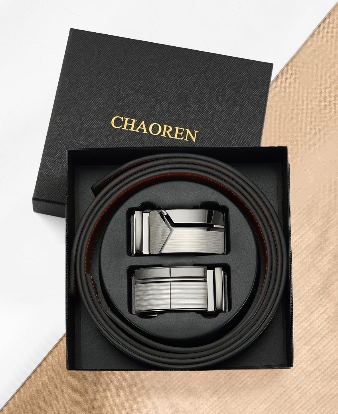 imageCHAOREN Leather Ratchet Belt Men 2 Pack  Customizable Fit Effortless Style 35mmGenuine BlackDark Brown