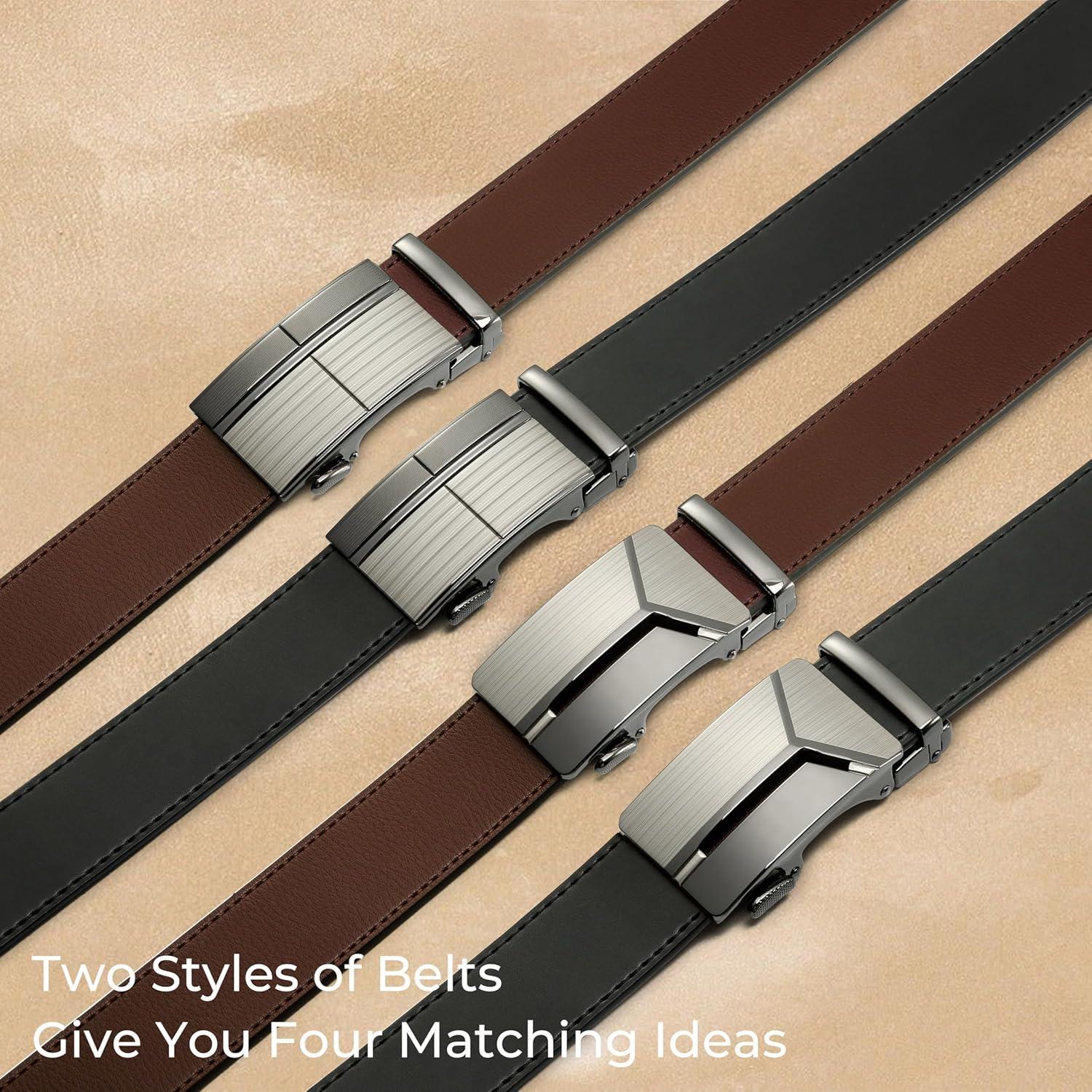 imageCHAOREN Leather Ratchet Belt Men 2 Pack  Customizable Fit Effortless Style 35mmGenuine BlackDark Brown