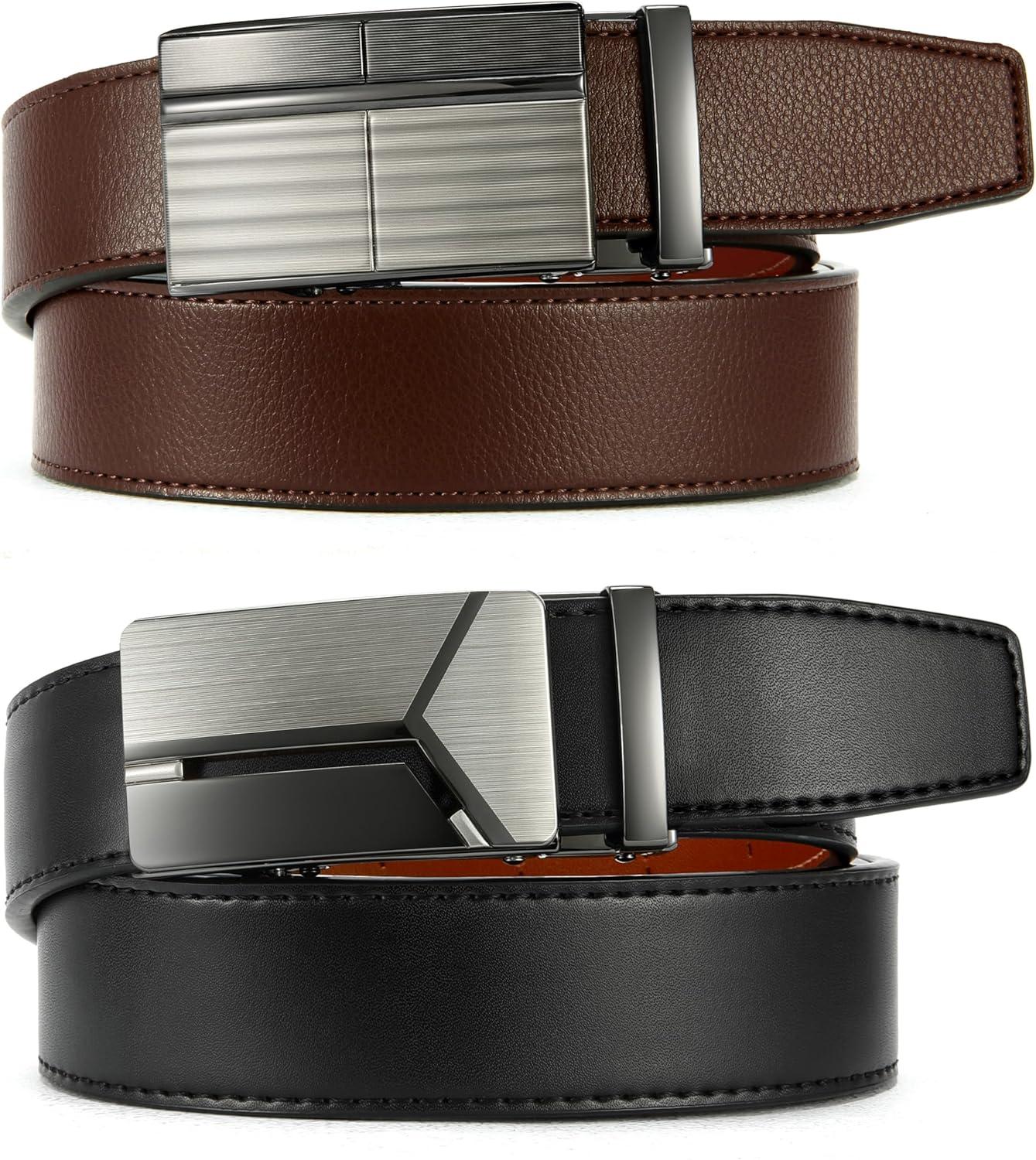 imageCHAOREN Leather Ratchet Belt Men 2 Pack  Customizable Fit Effortless Style 35mmGenuine BlackDark Brown