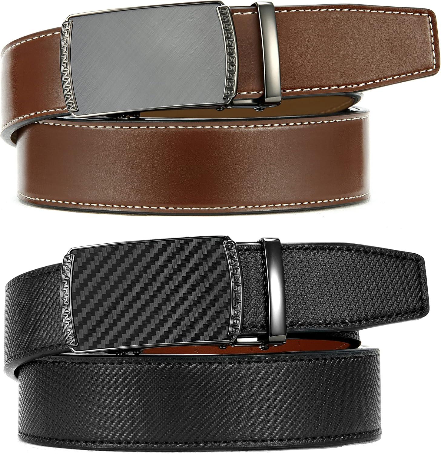 imageCHAOREN Leather Ratchet Belt Men 2 Pack  Customizable Fit Effortless Style 35mmImperial BlackCognac