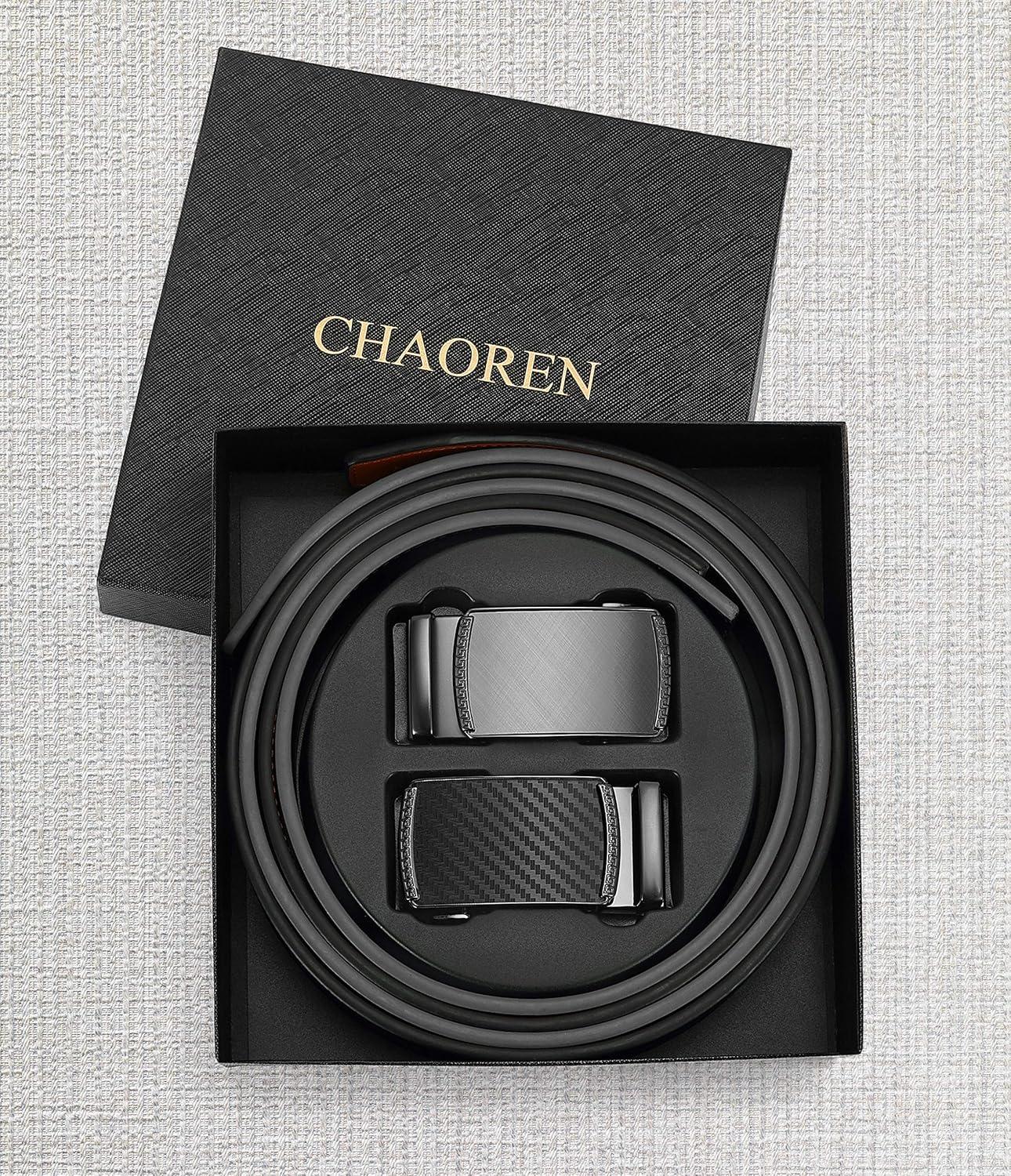 imageCHAOREN Leather Ratchet Belt Men 2 Pack  Customizable Fit Effortless Style 35mmImperial GreyBlack
