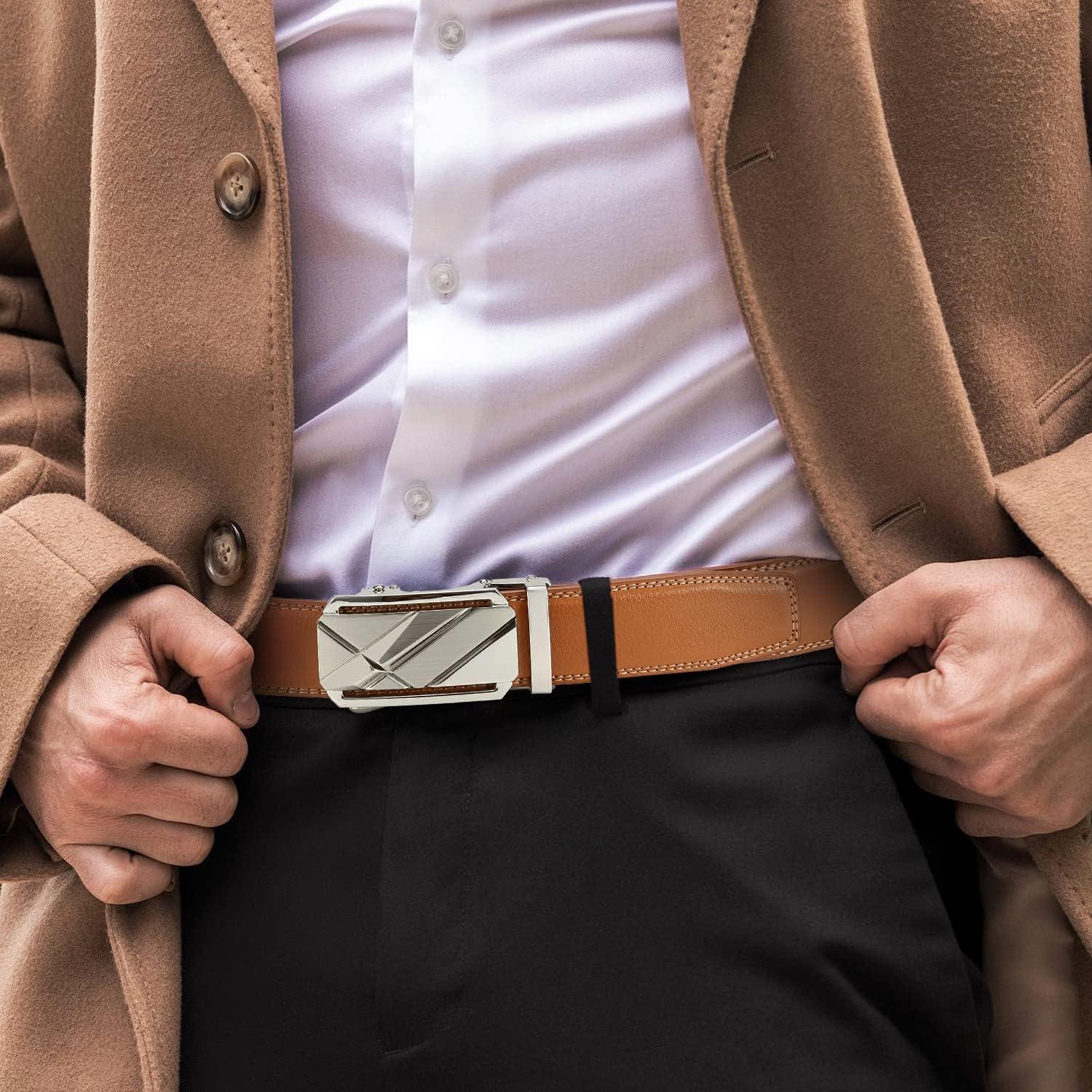 imageCHAOREN Leather Ratchet Belt Men 2 Pack  Customizable Fit Effortless Style 35mmLaser BlackLight Brown