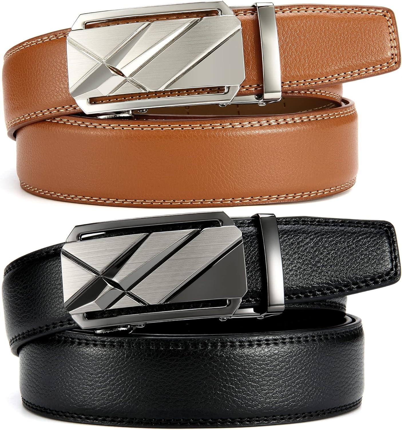 imageCHAOREN Leather Ratchet Belt Men 2 Pack  Customizable Fit Effortless Style 35mmLaser BlackLight Brown