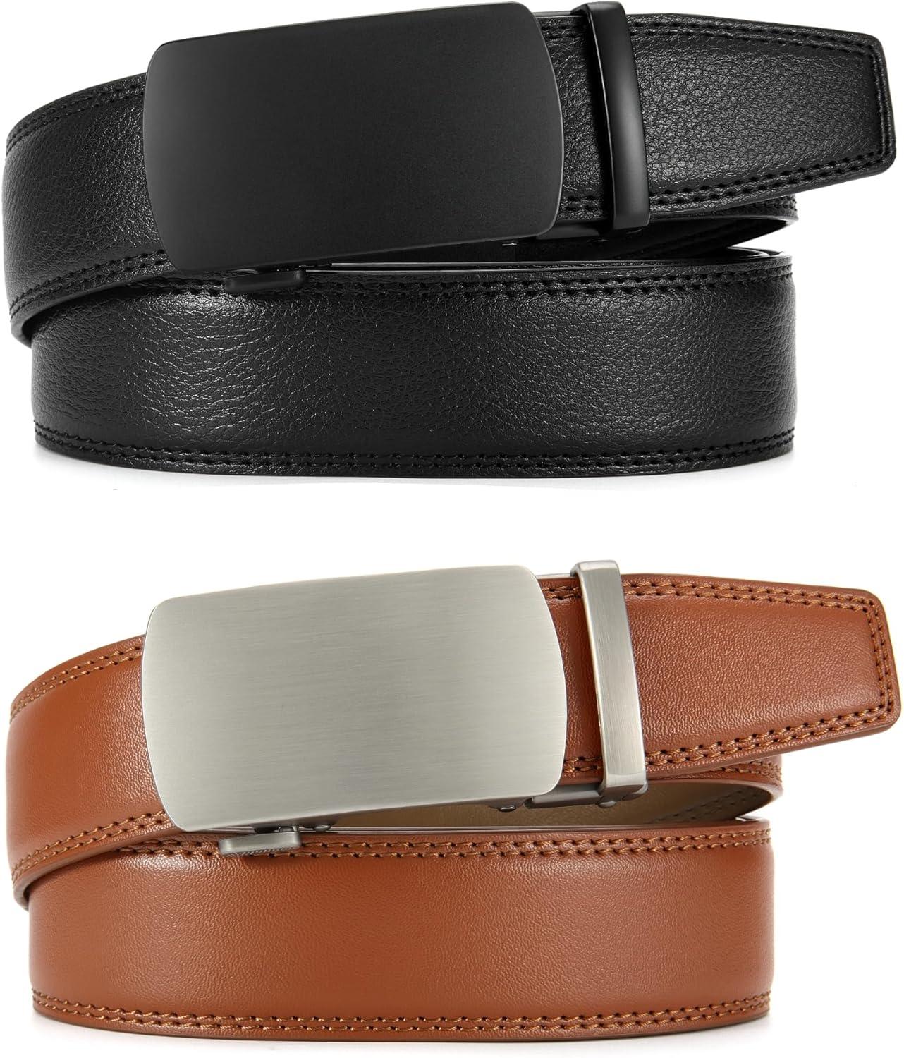 imageCHAOREN Leather Ratchet Belt Men 2 Pack  Customizable Fit Effortless Style 35mmSlash Basic BlackTan