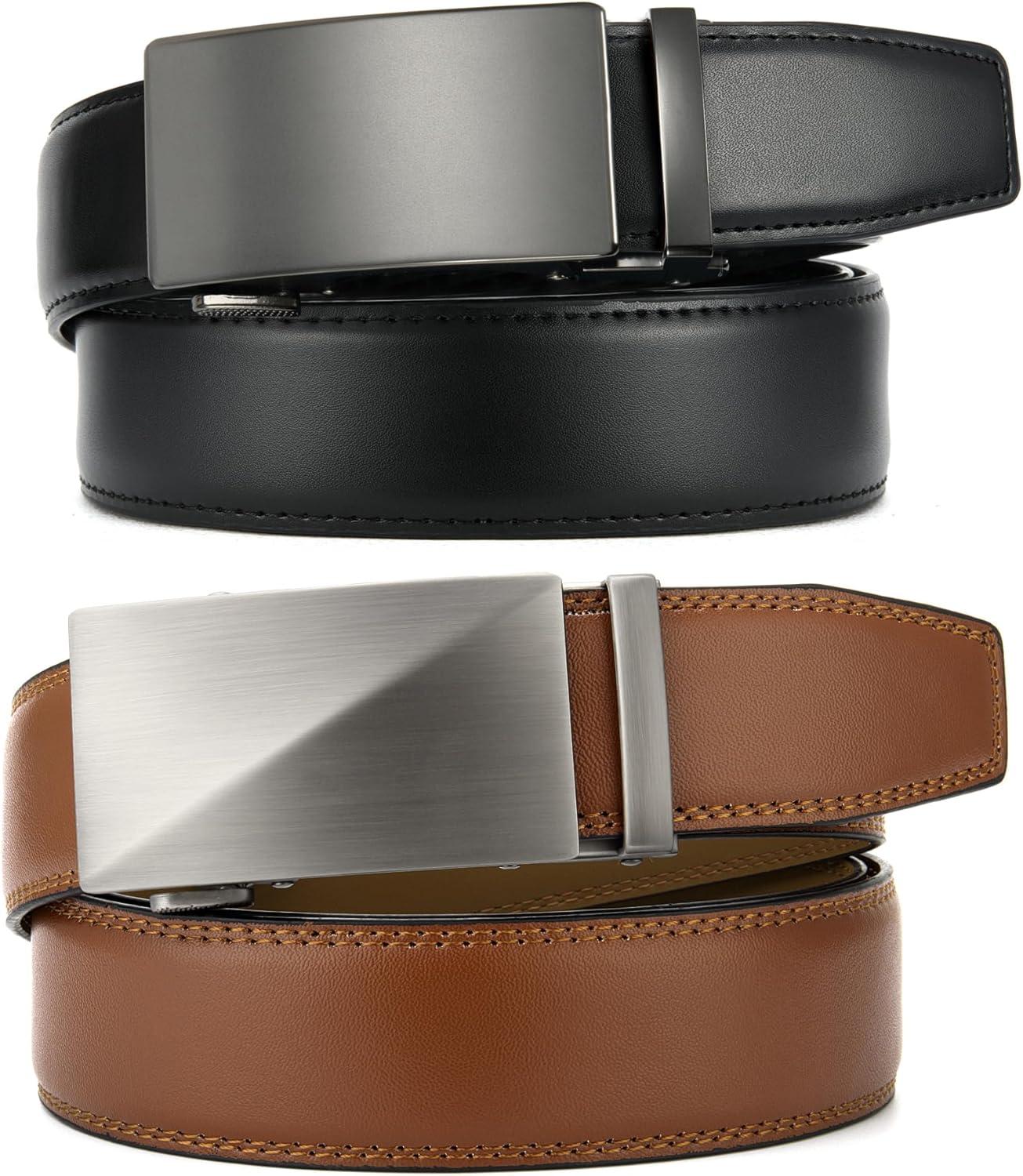 imageCHAOREN Leather Ratchet Belt Men 2 Pack  Customizable Fit Effortless Style 35mmTanBlack