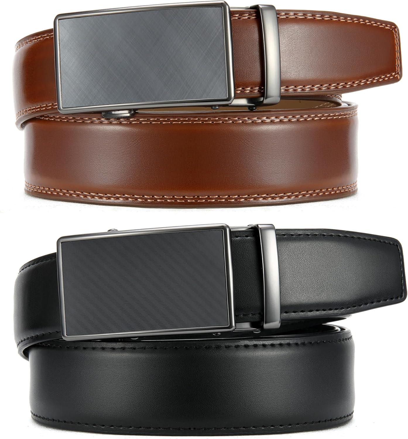 imageCHAOREN Leather Ratchet Belt Men 2 Pack  Customizable Fit Effortless Style 35mmWeaven BlackCognac