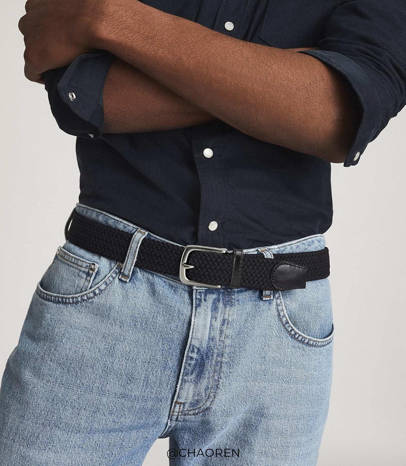 imageCHAOREN Mens Belt  Braided Stretch Golf Belt for Men 1 38quot Gift for Golf Pants Casual Shorts JeansGun  Black