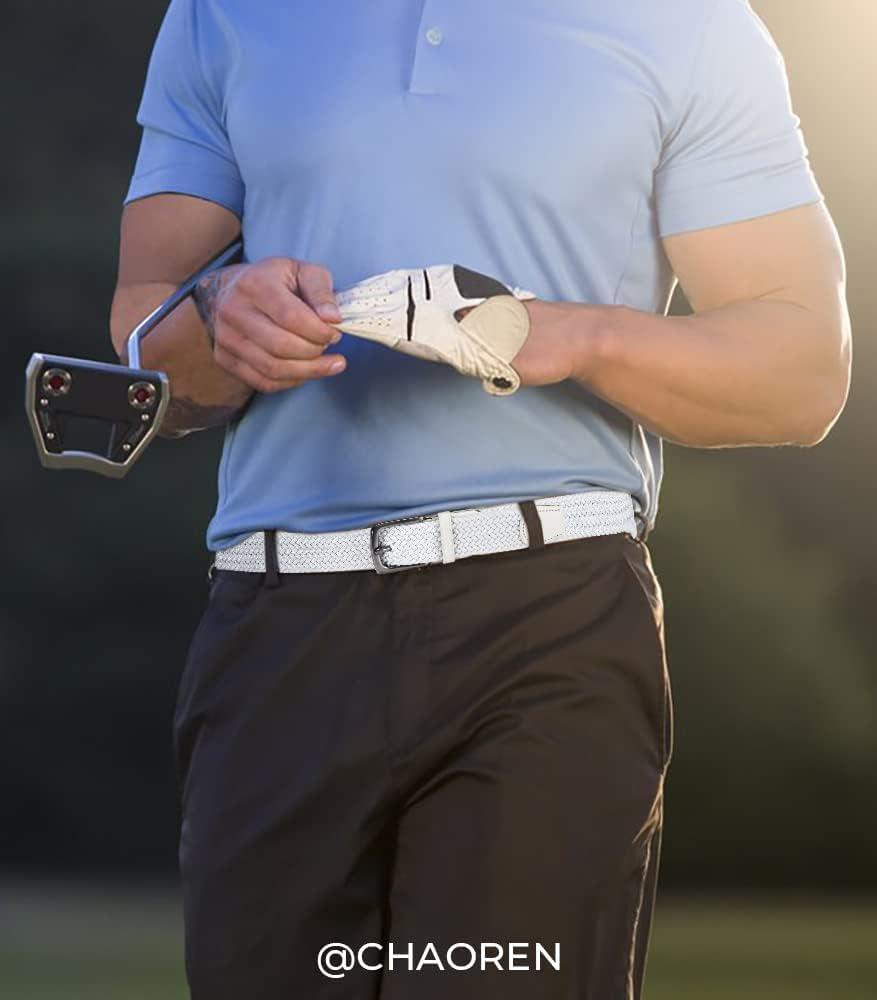 imageCHAOREN Mens Belt  Braided Stretch Golf Belt for Men 1 38quot Gift for Golf Pants Casual Shorts JeansGun  White