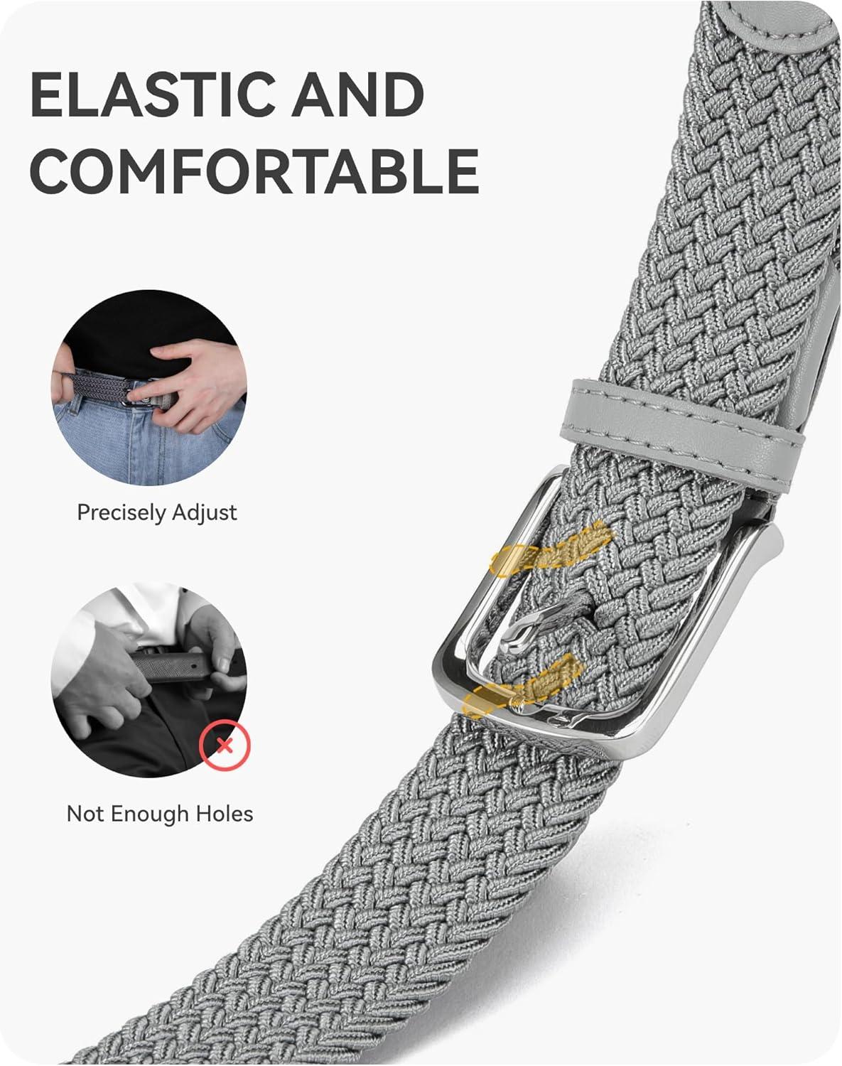 imageCHAOREN Mens Belt  Braided Stretch Golf Belt for Men 1 38quot Gift for Golf Pants Casual Shorts JeansLight Grey