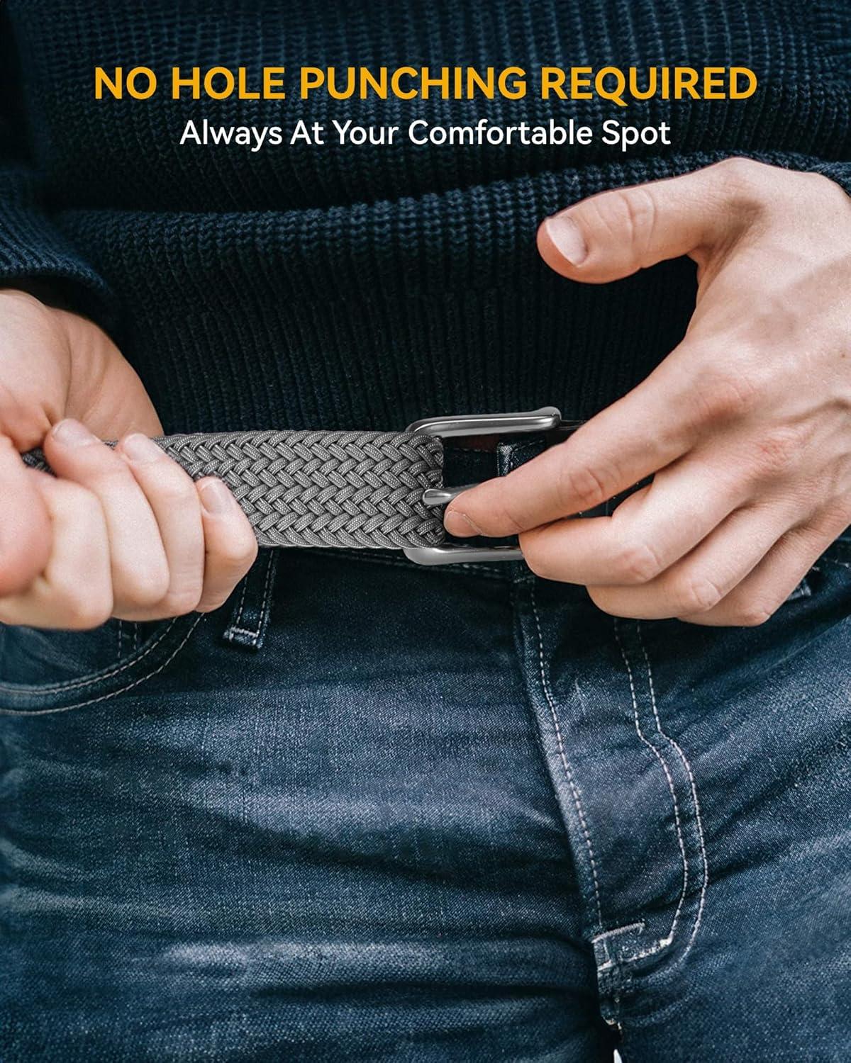 imageCHAOREN Mens Belt  Braided Stretch Golf Belt for Men 1 38quot Gift for Golf Pants Casual Shorts JeansLight Grey