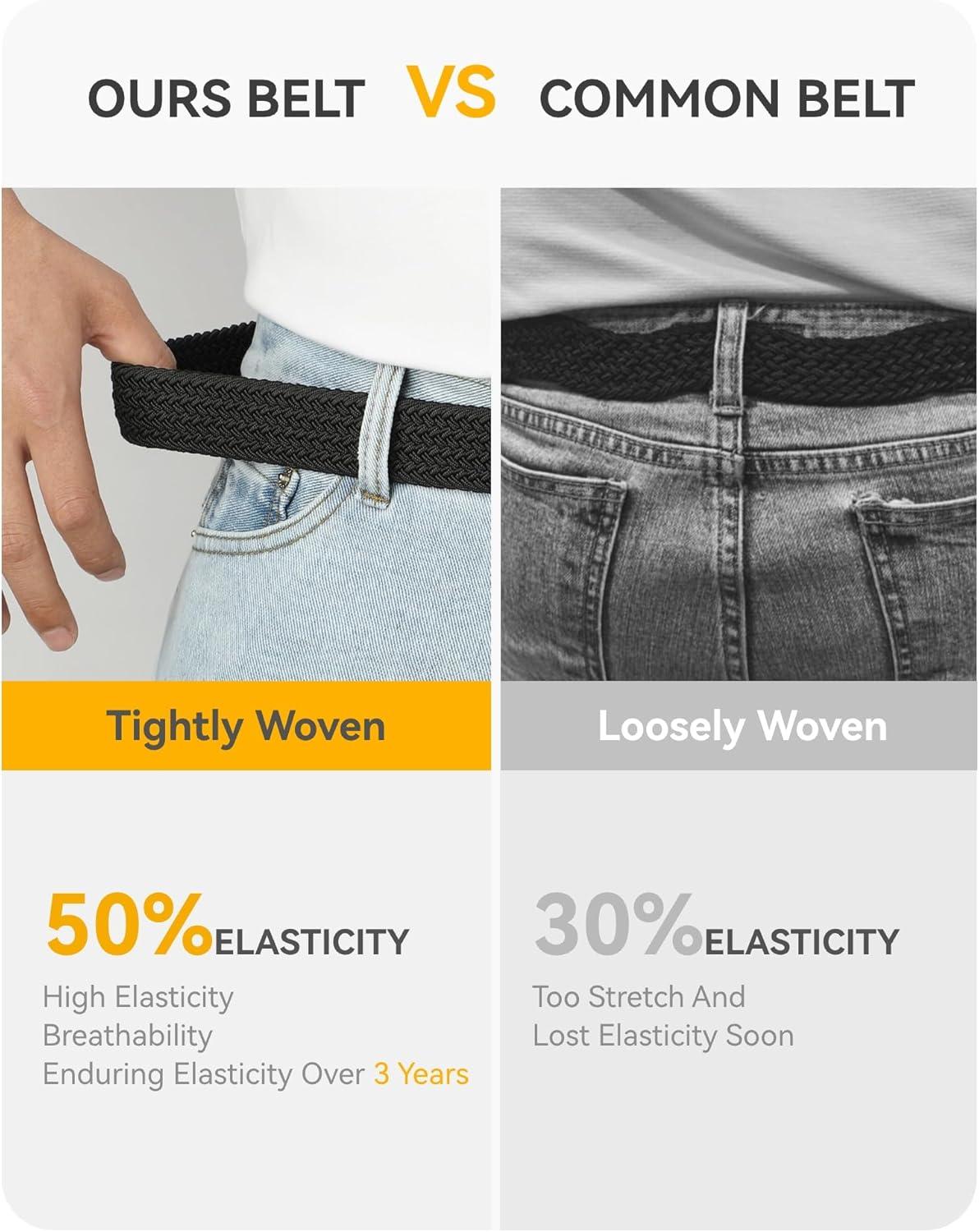 imageCHAOREN Mens Belt  Braided Stretch Golf Belt for Men 1 38quot Gift for Golf Pants Casual Shorts JeansNavy White Grey