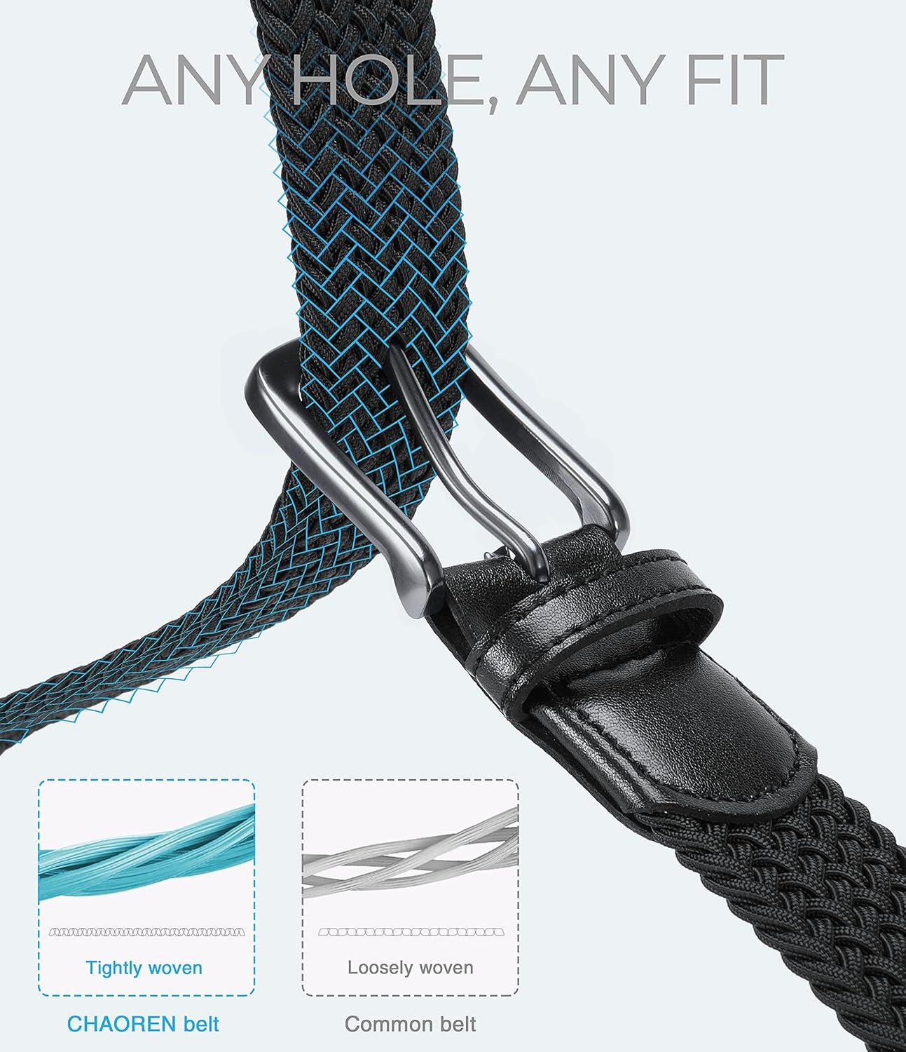 imageCHAOREN Mens Belt  Braided Stretch Golf Belt for Men 1 38quot Gift for Golf Pants Casual Shorts JeansSilver  Black