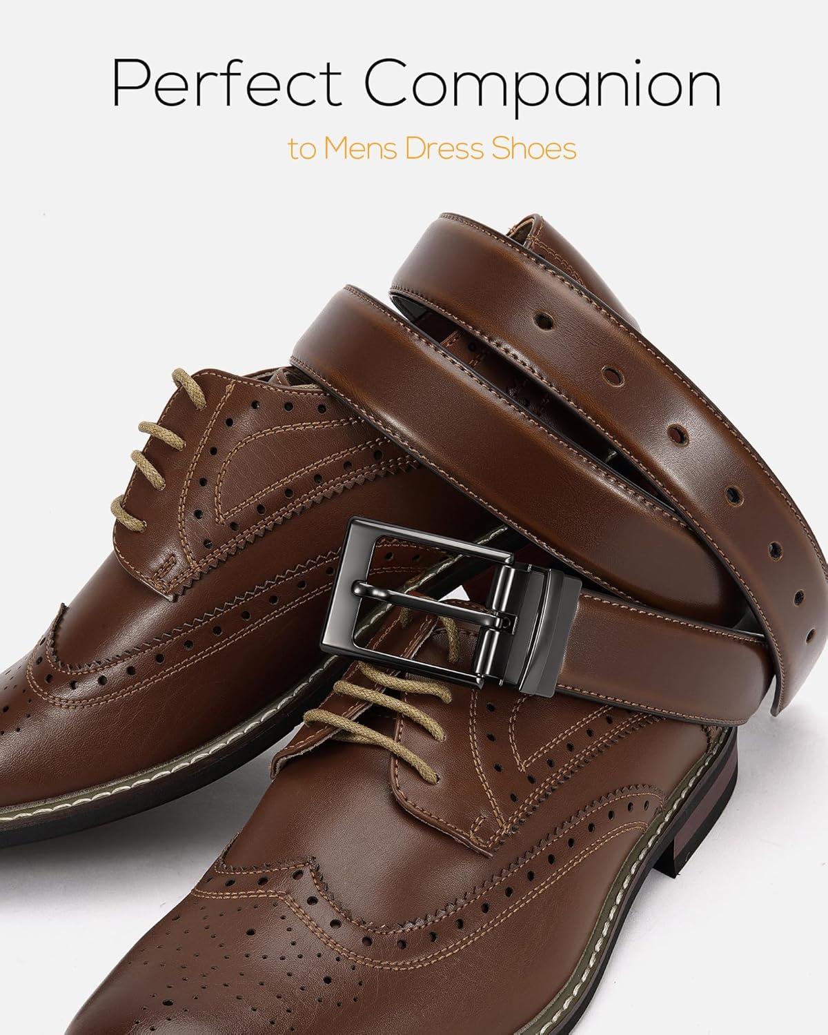 imageCHAOREN Mens Belt 1 Pack  Leather Reversible Belts for Men for Dress PantsBlackCognac