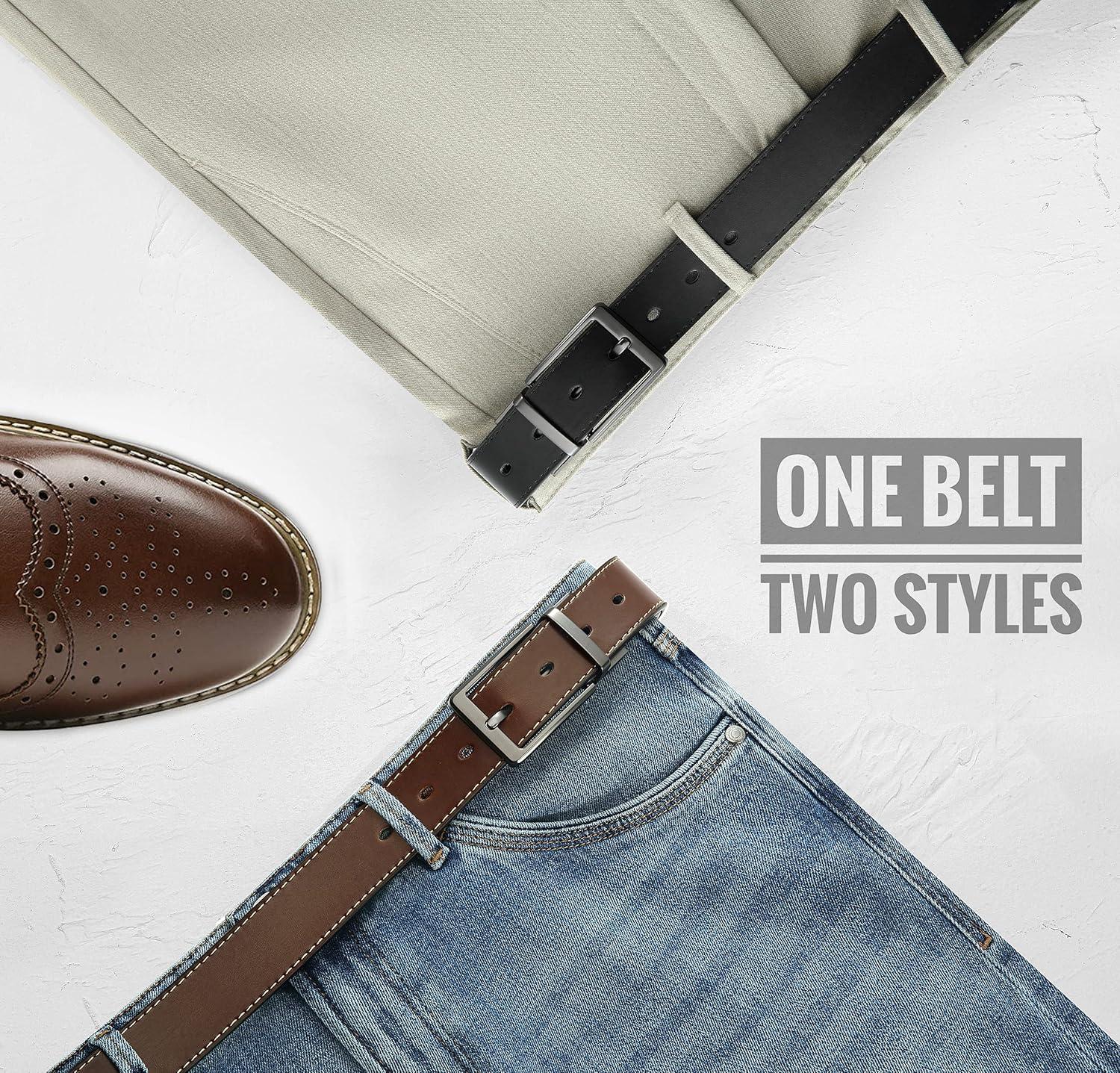 imageCHAOREN Mens Belt 1 Pack  Leather Reversible Belts for Men for Dress PantsBlackDark Brown