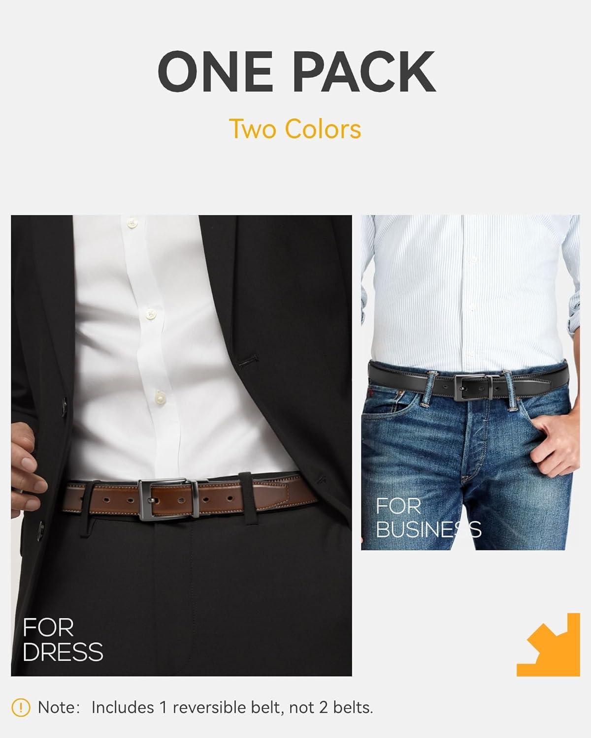 imageCHAOREN Mens Belt 1 Pack  Leather Reversible Belts for Men for Dress PantsBlackDark Brown