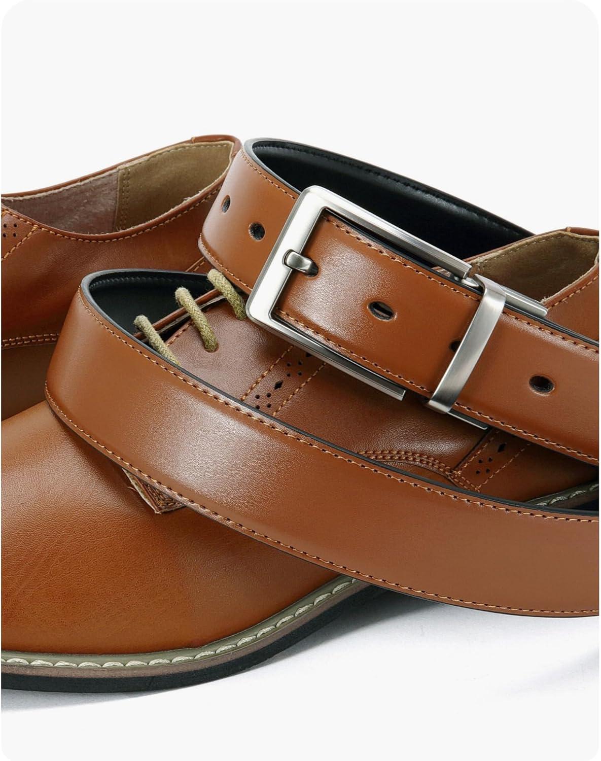 imageCHAOREN Mens Belt 1 Pack  Leather Reversible Belts for Men for Dress PantsBright SliverblackTan