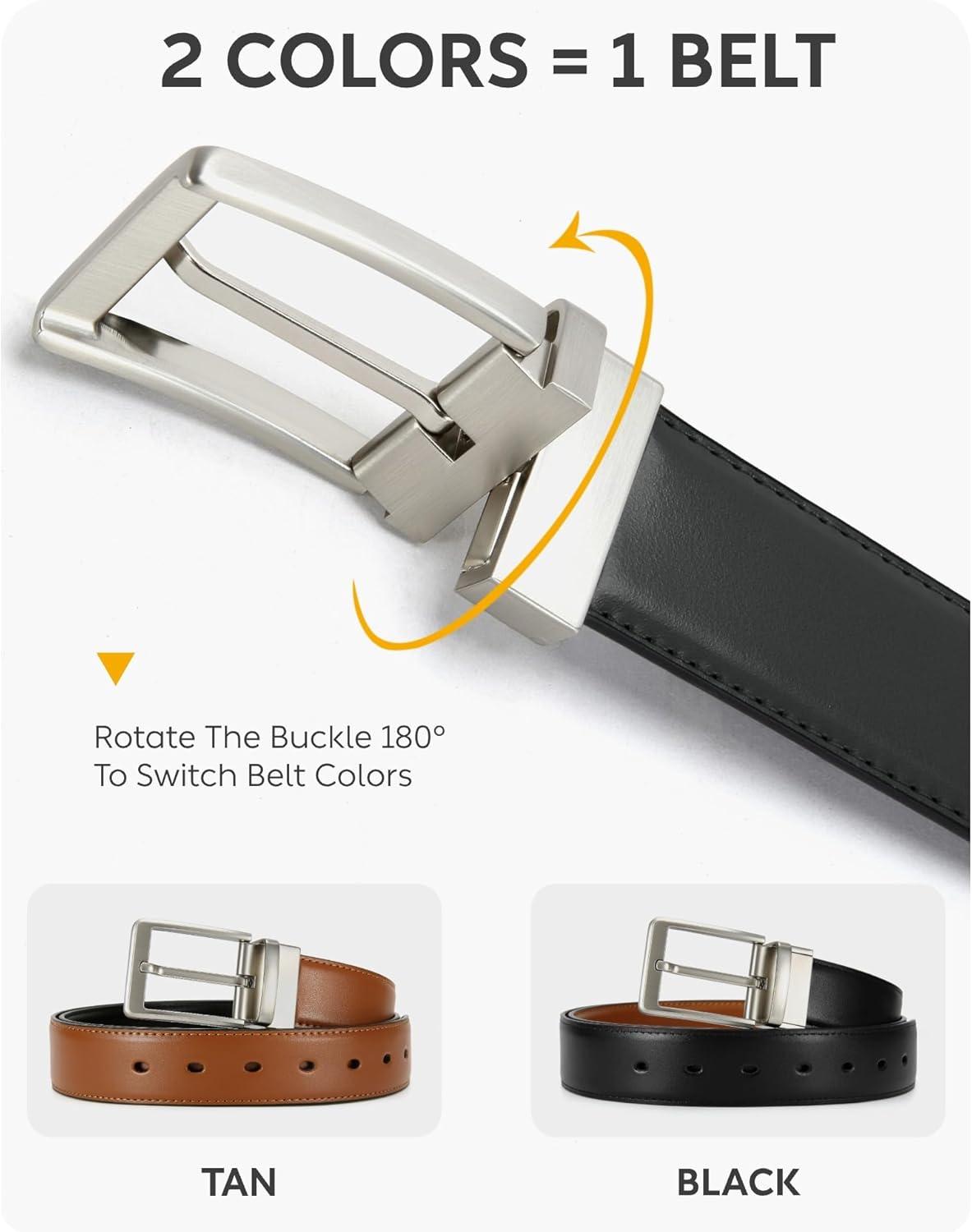 imageCHAOREN Mens Belt 1 Pack  Leather Reversible Belts for Men for Dress PantsBright SliverblackTan