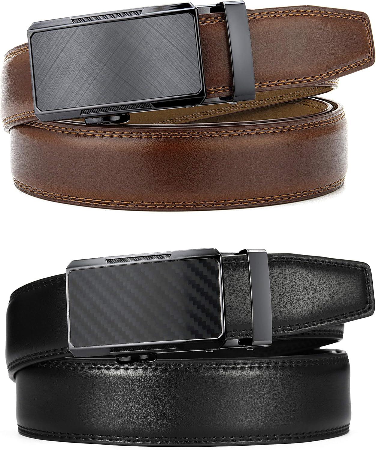 imageCHAOREN Mens Dress Belt Leather 2 Pack  Mens Ratchet Belt for Dress Shirt and Pants Every Occasion 32mmBlackCognac1