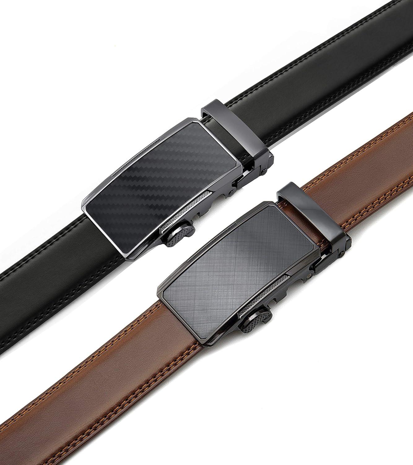 imageCHAOREN Mens Dress Belt Leather 2 Pack  Mens Ratchet Belt for Dress Shirt and Pants Every Occasion 32mmBlackCognac1
