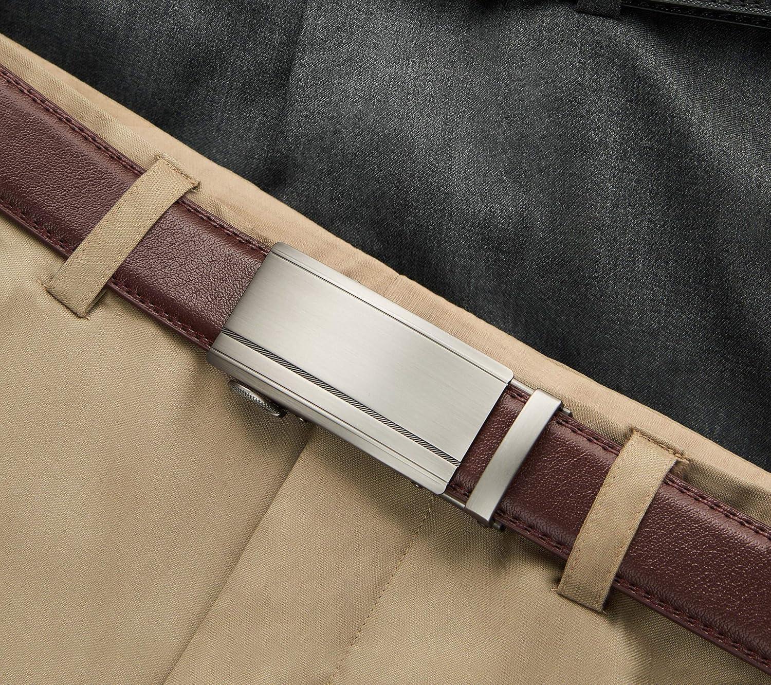 imageCHAOREN Mens Dress Belt Leather 2 Pack  Mens Ratchet Belt for Dress Shirt and Pants Every Occasion 32mmBlackDark Brown