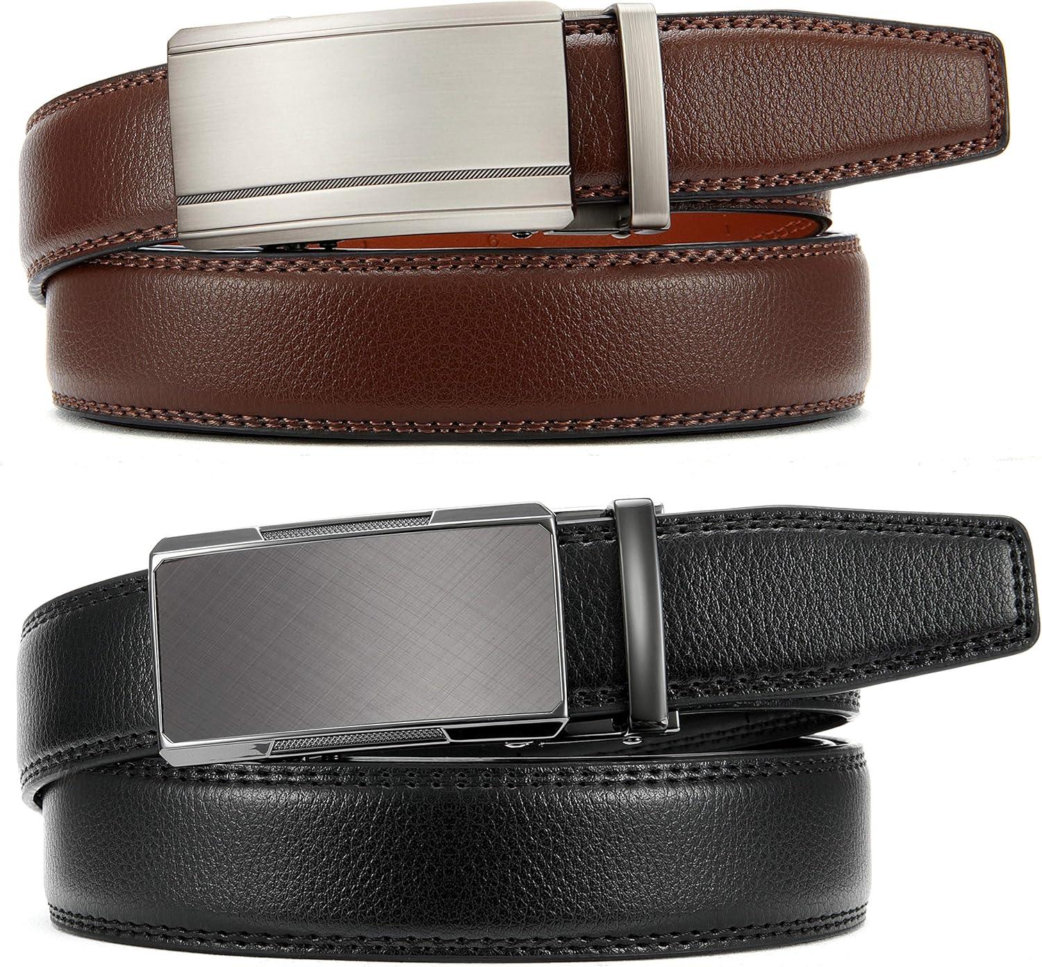 imageCHAOREN Mens Dress Belt Leather 2 Pack  Mens Ratchet Belt for Dress Shirt and Pants Every Occasion 32mmBlackDark Brown