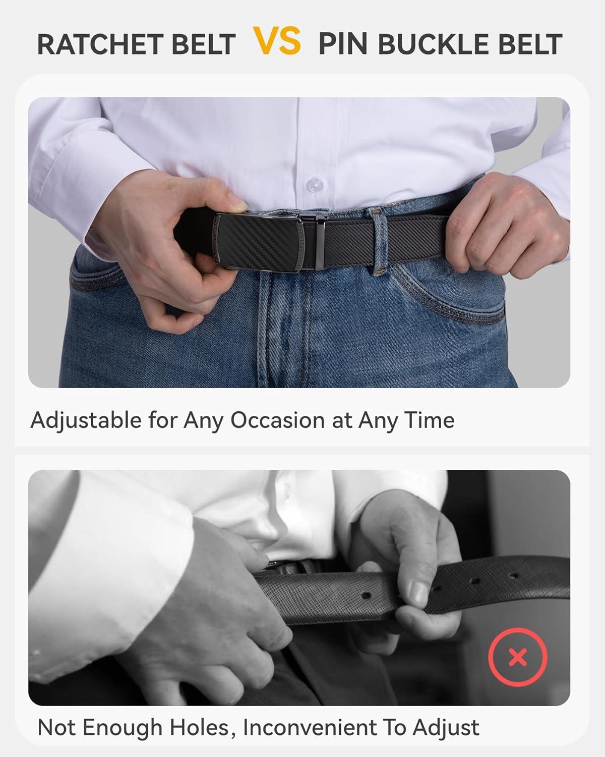 imageCHAOREN Mens Dress Belt Leather 2 Pack  Mens Ratchet Belt for Dress Shirt and Pants Every Occasion 32mmCharcoal Depiction Black  Dark Brown