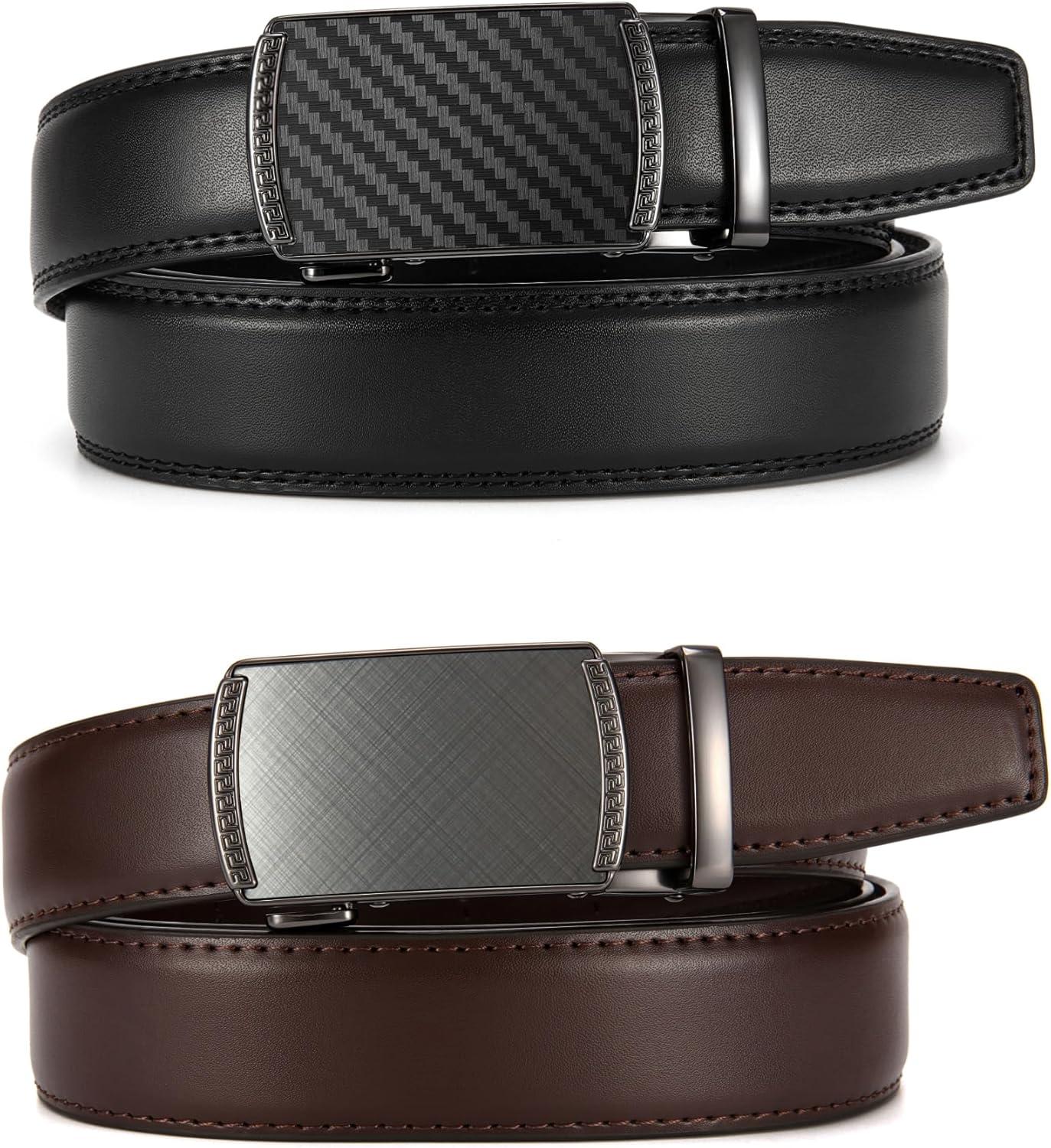 imageCHAOREN Mens Dress Belt Leather 2 Pack  Mens Ratchet Belt for Dress Shirt and Pants Every Occasion 32mmCharcoal Depiction Black  Dark Brown