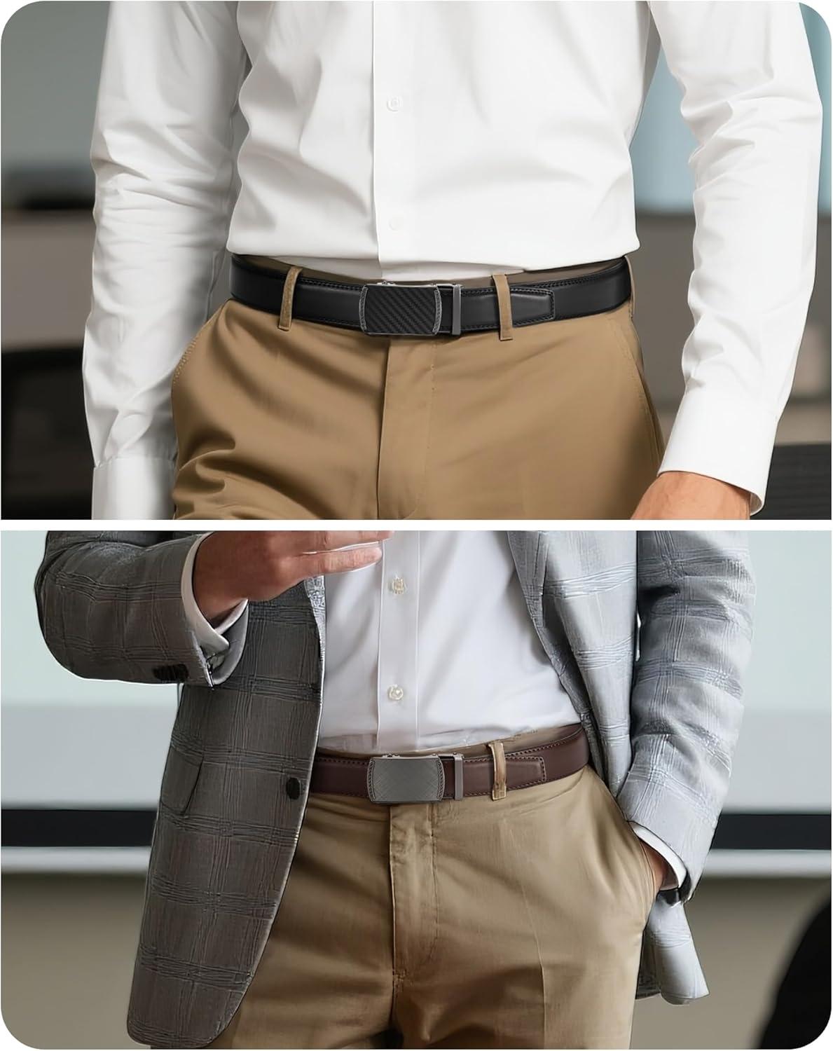 imageCHAOREN Mens Dress Belt Leather 2 Pack  Mens Ratchet Belt for Dress Shirt and Pants Every Occasion 32mmCharcoal Depiction Black  Dark Brown