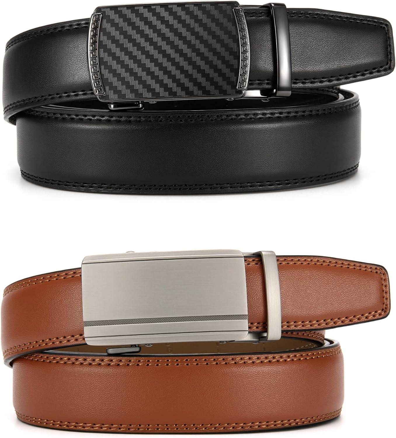 imageCHAOREN Mens Dress Belt Leather 2 Pack  Mens Ratchet Belt for Dress Shirt and Pants Every Occasion 32mmCharcoal Depiction Black  Tan