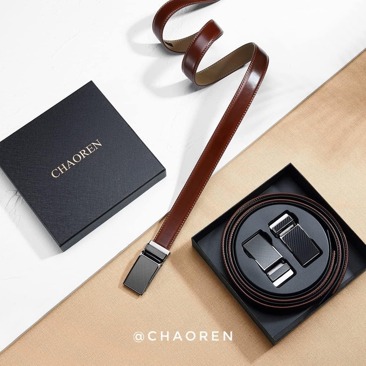 imageCHAOREN Mens Dress Belt Leather 2 Pack  Mens Ratchet Belt for Dress Shirt and Pants Every Occasion 32mmClassic BlackBrown